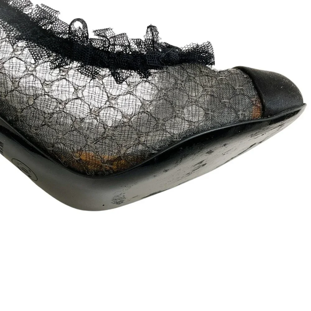 Chanel Black Lace Ruffle Pumps